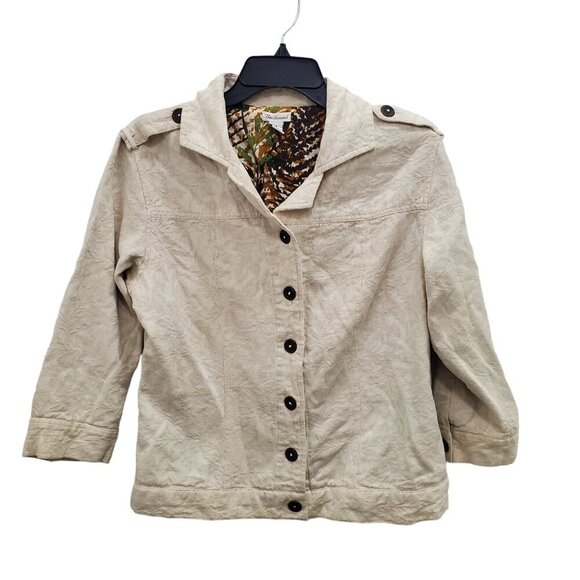 Bechamel Women's Vintage Cream‎ Linen Blend Brocade 3/4 Sleeve Military Jacket M - Picture 1 of 7